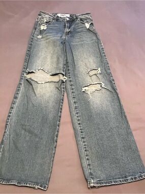 Indigo Rein Woman’s High-Rise Distressed Wide-Leg Jeans - Washed Blue Size 3